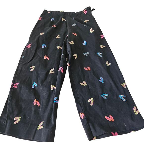Vintage Coldwater Creek Womens Black Pants Embroidered Flip Flop Beach Size 12 - Picture 3 of 6